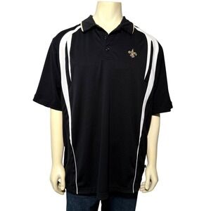 NFL Team Apparel New Orleans Saints Polo Shirt Mens XL Black White Gold Logo